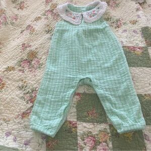 Baby Cat & Jack Green White Gingham Embroidered Cotton Romper 12m